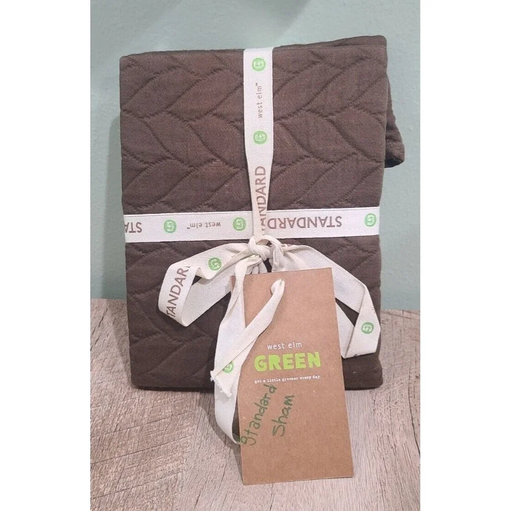 1 West Elm Braided Matelasse Standard Sham Brown 100% Organic Cotton